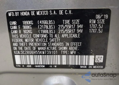 2019 Honda Hr-V Ex z USA, uszkodzony, nr VIN 3CZRU6H55KM739101